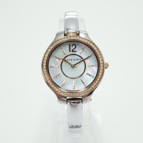 Ladies Anne Klein Watch Two Tone 33mm MOP Dial Silver Tone Bracelet New Battery - Picture 5 of 15